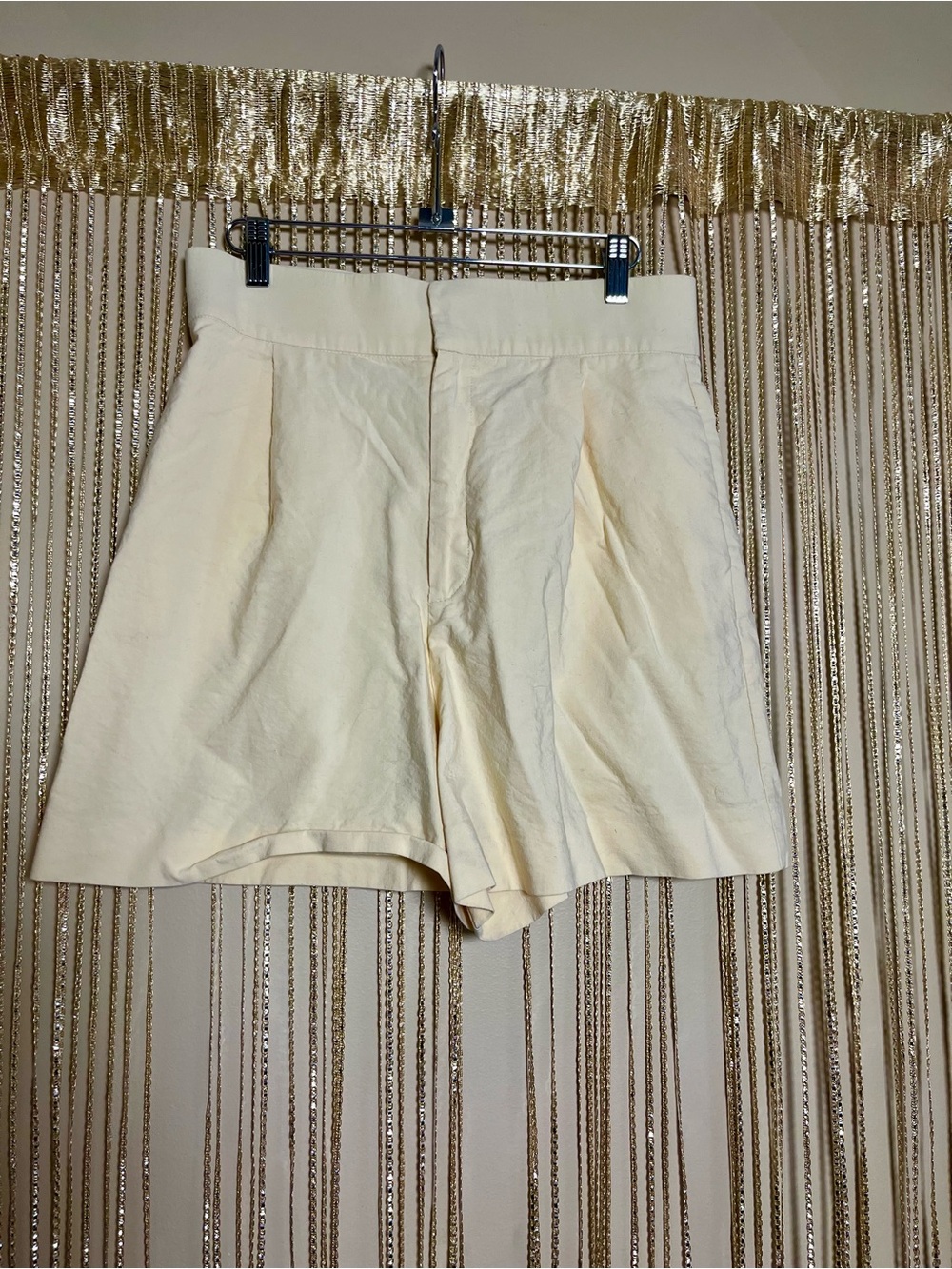 Zara Cream High-Waist Pleated Shorts